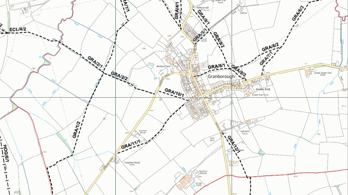 Map of footpaths in and around Granborough