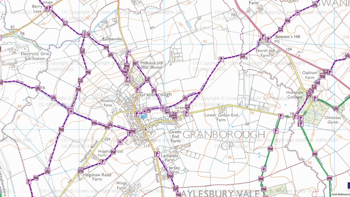 Map showing Granborough public rights of way