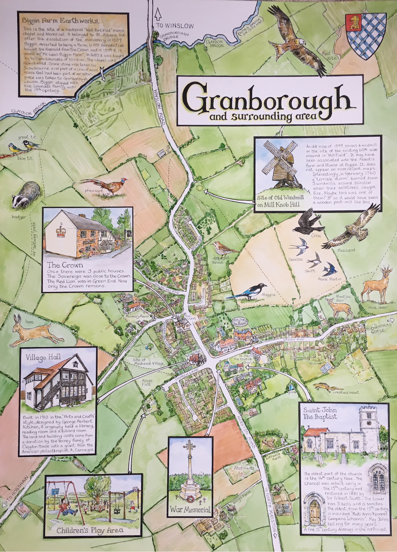 An illustrated map of Granborough