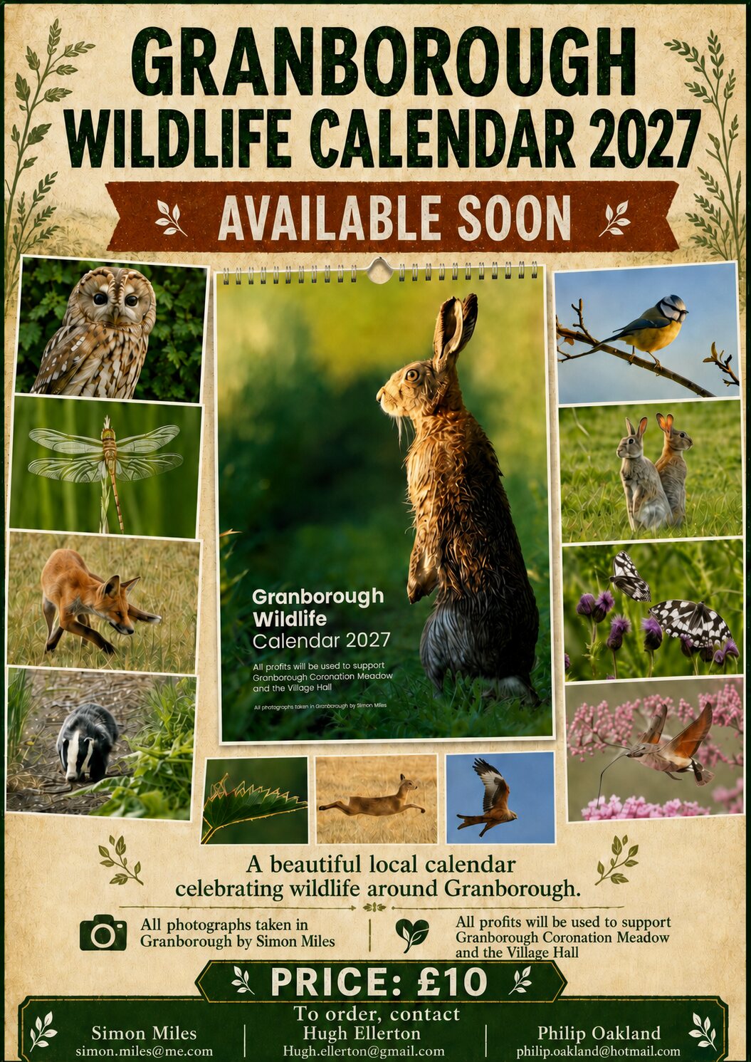 Granborough Wildlife Calendar 2027, available soon for £10